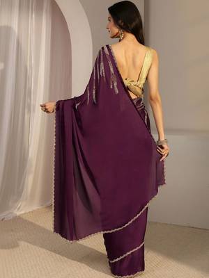 purple saree with unstiched blouse piece 4