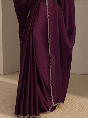 purple saree with unstiched blouse piece 5
