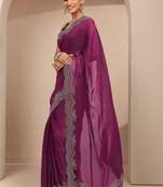 purple embellished saree with unstitched blouse piece