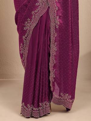 purple embellished saree with unstitched blouse piece 3