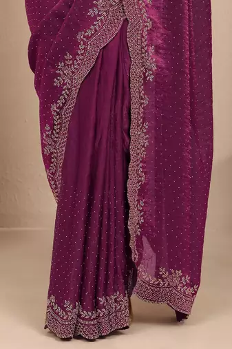 purple embellished saree with unstitched blouse piece