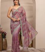 violet embroidered organza saree with unstitched blouse piece