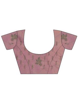 violet embroidered organza saree with unstitched blouse piece 4