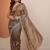brown embroidered organza saree with unstitched blouse piece