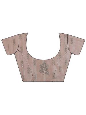 brown embroidered organza saree with unstitched blouse piece 3