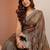 brown embroidered organza saree with unstitched blouse piece