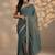 teal embellished saree with unstitched blouse piece