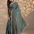 teal embellished saree with unstitched blouse piece