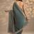 teal embellished saree with unstitched blouse piece