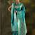 turquoise blue embellished silk saree with unstitched blouse and dupatta