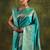 turquoise blue embellished silk saree with unstitched blouse and dupatta