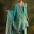 turquoise blue embellished silk saree with unstitched blouse and dupatta