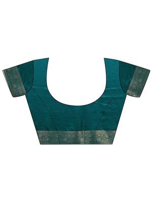 turquoise blue embellished silk saree with unstitched blouse and dupatta 5