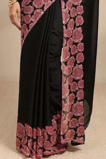 black ombre solid saree with unstitched blouse piece