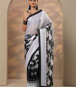 black animal printed satin saree with unstitched blouse piece