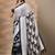black animal printed satin saree with unstitched blouse piece