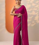 magenta solid saree with unstitched blouse piece