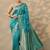 teal embellished banarasi saree with unstitched blouse piece