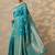 teal embellished banarasi saree with unstitched blouse piece