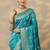 teal embellished banarasi saree with unstitched blouse piece