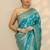 teal embellished banarasi saree with unstitched blouse piece