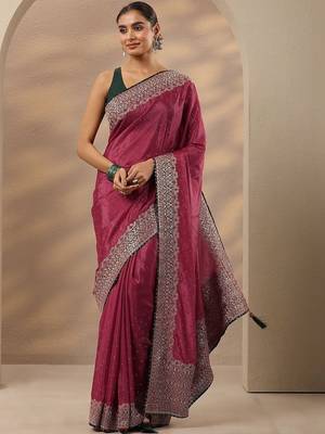 maroon embellished saree with unstitched blouse piece 1