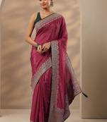 maroon embellished saree with unstitched blouse piece
