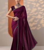 purple solid saree with unstitched blouse piece