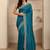 teal beads embellished saree with zari embellished border and a blouse piece