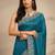 teal beads embellished saree with zari embellished border and a blouse piece