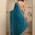 teal beads embellished saree with zari embellished border and a blouse piece