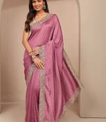 purple embellished saree with unstitched blouse piece