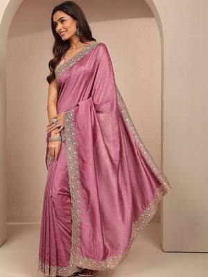 purple embellished saree with unstitched blouse piece 3