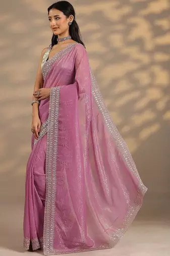 purple embellished saree with unstitched blouse piece