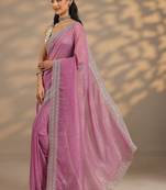 purple embellished saree with unstitched blouse piece