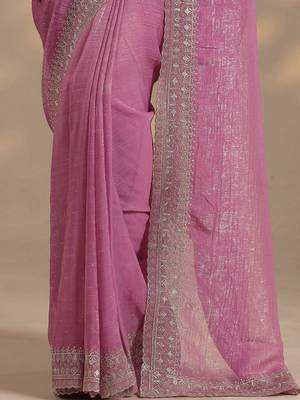 purple embellished saree with unstitched blouse piece 5