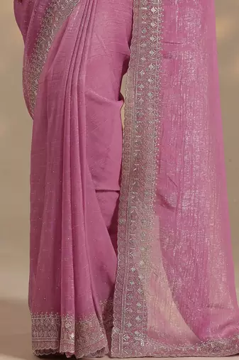 purple embellished saree with unstitched blouse piece
