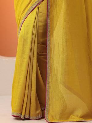 yellow solid saree with unstitched blouse piece 3