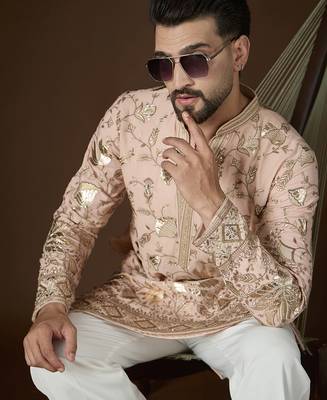peach georgette kurta with solid sequins embroidery 1