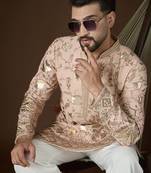peach georgette kurta with solid sequins embroidery