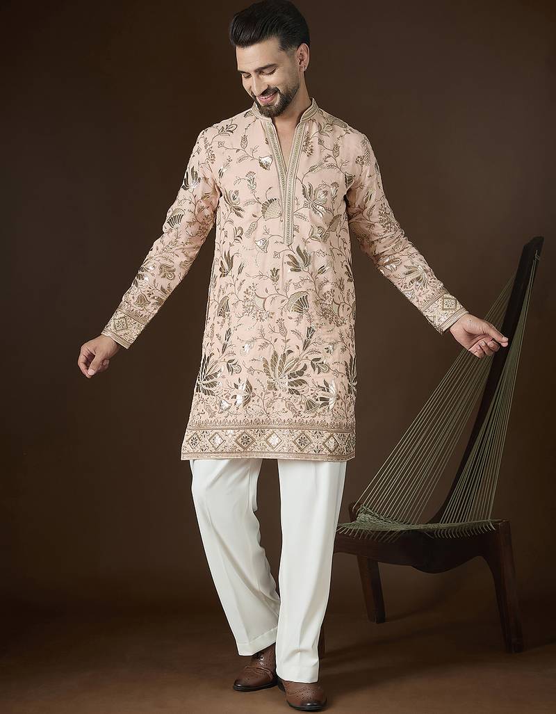 peach georgette kurta with solid sequins embroidery