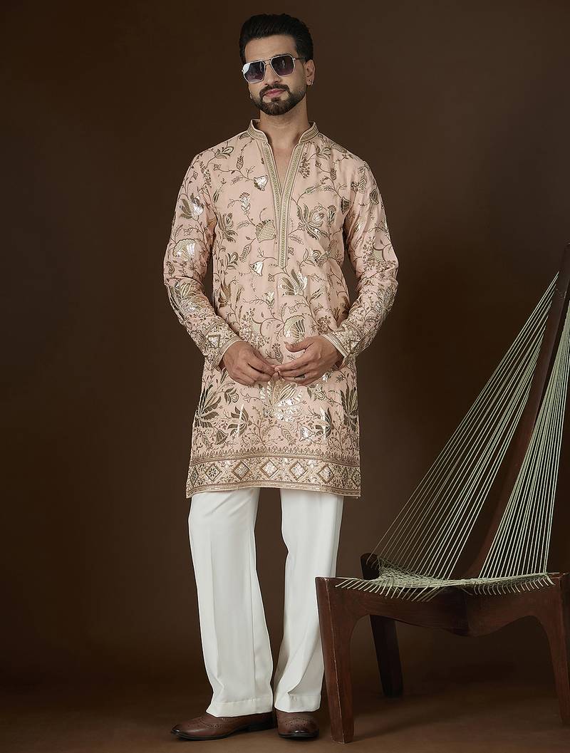 peach georgette kurta with solid sequins embroidery