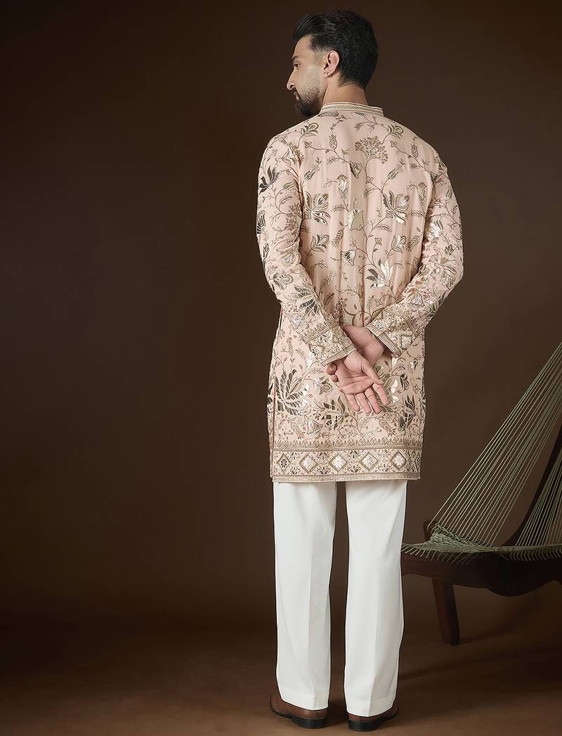 peach georgette kurta with solid sequins embroidery