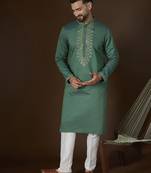 green jacquard kurta with solid mirror work embroidery