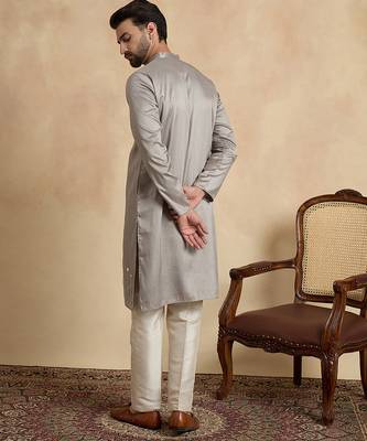 grey silk blend beads and stones embroidered kurta with trouser set 4
