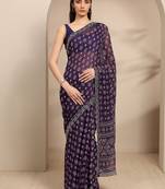 purple ethnic motifs printed saree with unstitched blouse piece