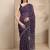 purple ethnic motifs printed saree with unstitched blouse piece