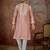 Men’s peach silk blend thread work embroidered kurta with trouser set | trendy designer ethnic wear for wedding, festive