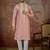 Men’s peach silk blend thread work embroidered kurta with trouser set | trendy designer ethnic wear for wedding, festive