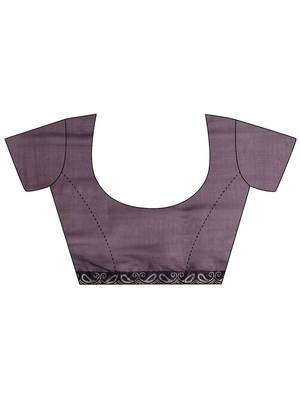 purple ethnic motifs printed saree with unstitched blouse piece 5